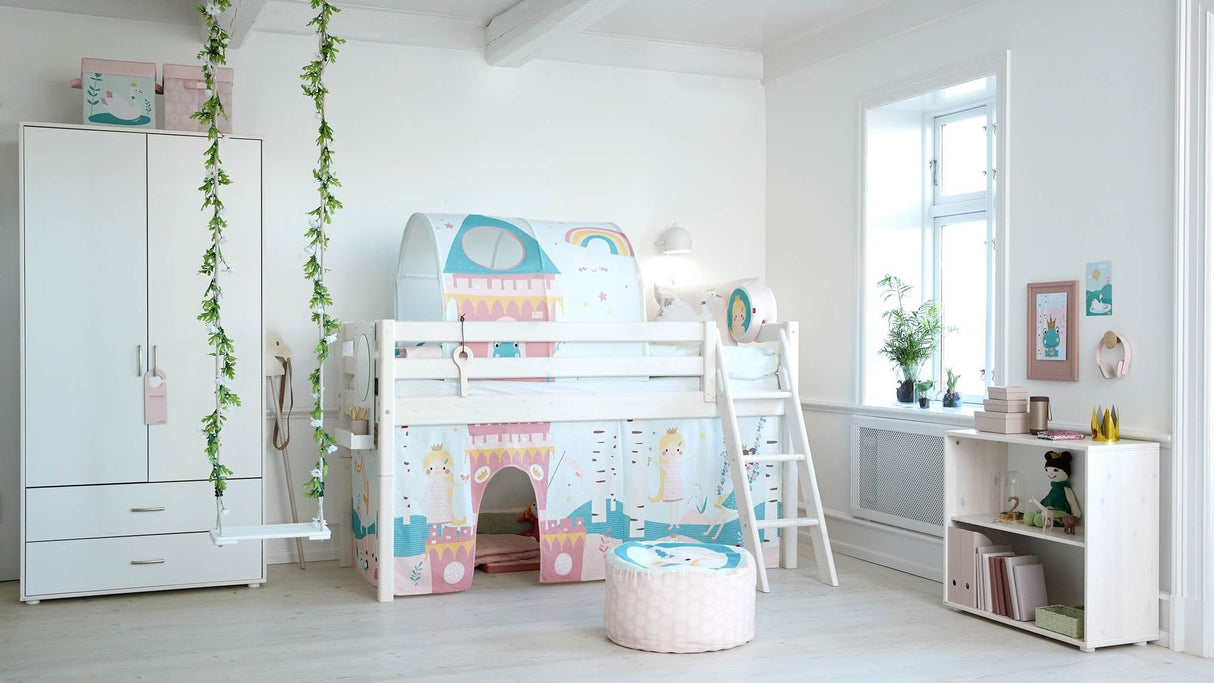FLEXA Classic Mid Sleeper Bed with slanting ladder, Solid Pine/Birch Plywood, 90x200 cm