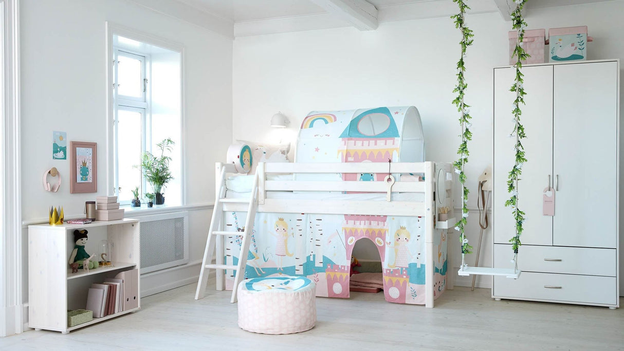 FLEXA Classic Mid Sleeper Bed with slanting ladder, Solid Pine/Birch Plywood, 90x200 cm