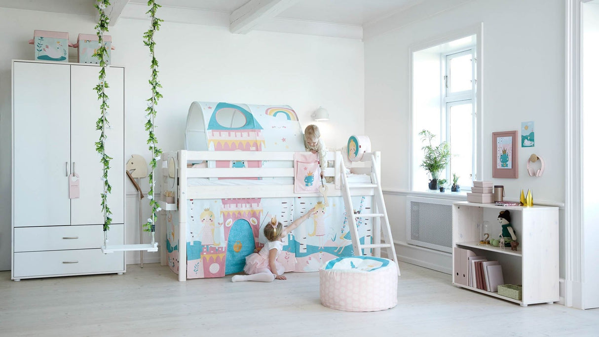 FLEXA Classic Mid Sleeper Bed with slanting ladder, Solid Pine/Birch Plywood, 90x200 cm