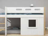 FLEXA Nor Mid Sleeper Bed with straight ladder & Treehouse Bed Fronts, white frame, MDF/Solid oak, 90x200 cm