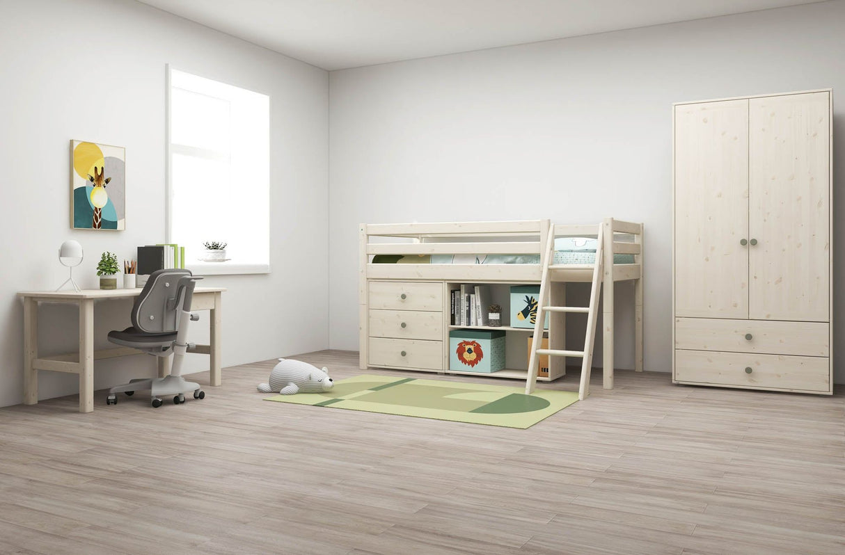 FLEXA Classic Mid Sleeper Bed with slanting ladder, Solid Pine/Birch Plywood, 90x200 cm