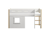 FLEXA Nor Mid Sleeper Bed with straight ladder & Treehouse Bed Fronts, white frame, MDF/Solid oak, 90x200 cm