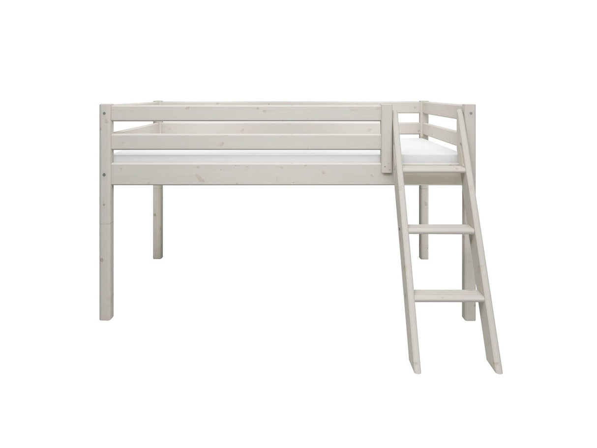 FLEXA Classic Mid Sleeper Bed with slanting ladder, Solid Pine/Birch Plywood, 90x200 cm