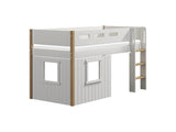 FLEXA Nor Mid Sleeper Bed with straight ladder & Treehouse Bed Fronts, white frame, MDF/Solid oak, 90x200 cm