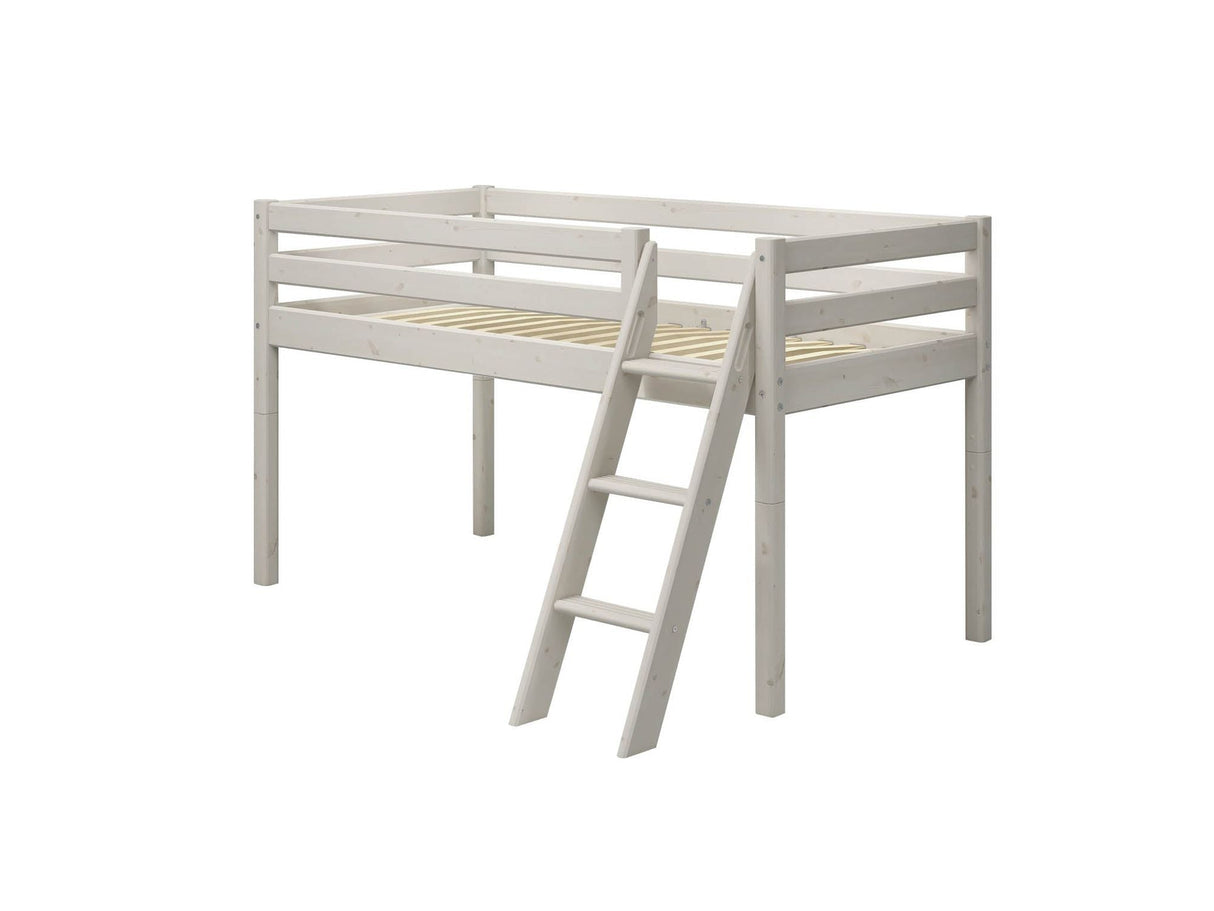 FLEXA Classic Mid Sleeper Bed with slanting ladder, Solid Pine/Birch Plywood, 90x200 cm