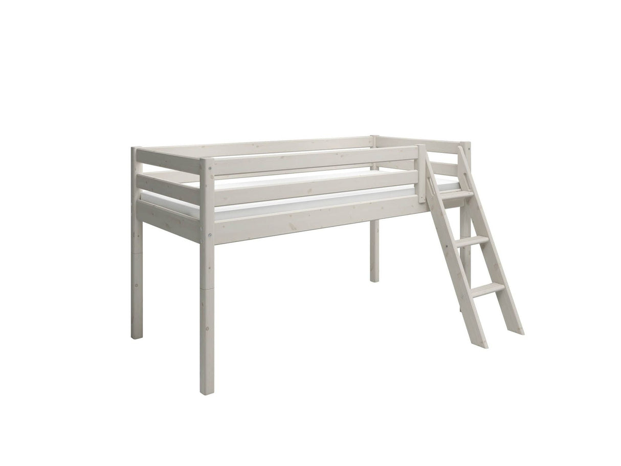 FLEXA Classic Mid Sleeper Bed with slanting ladder, Solid Pine/Birch Plywood, 90x200 cm