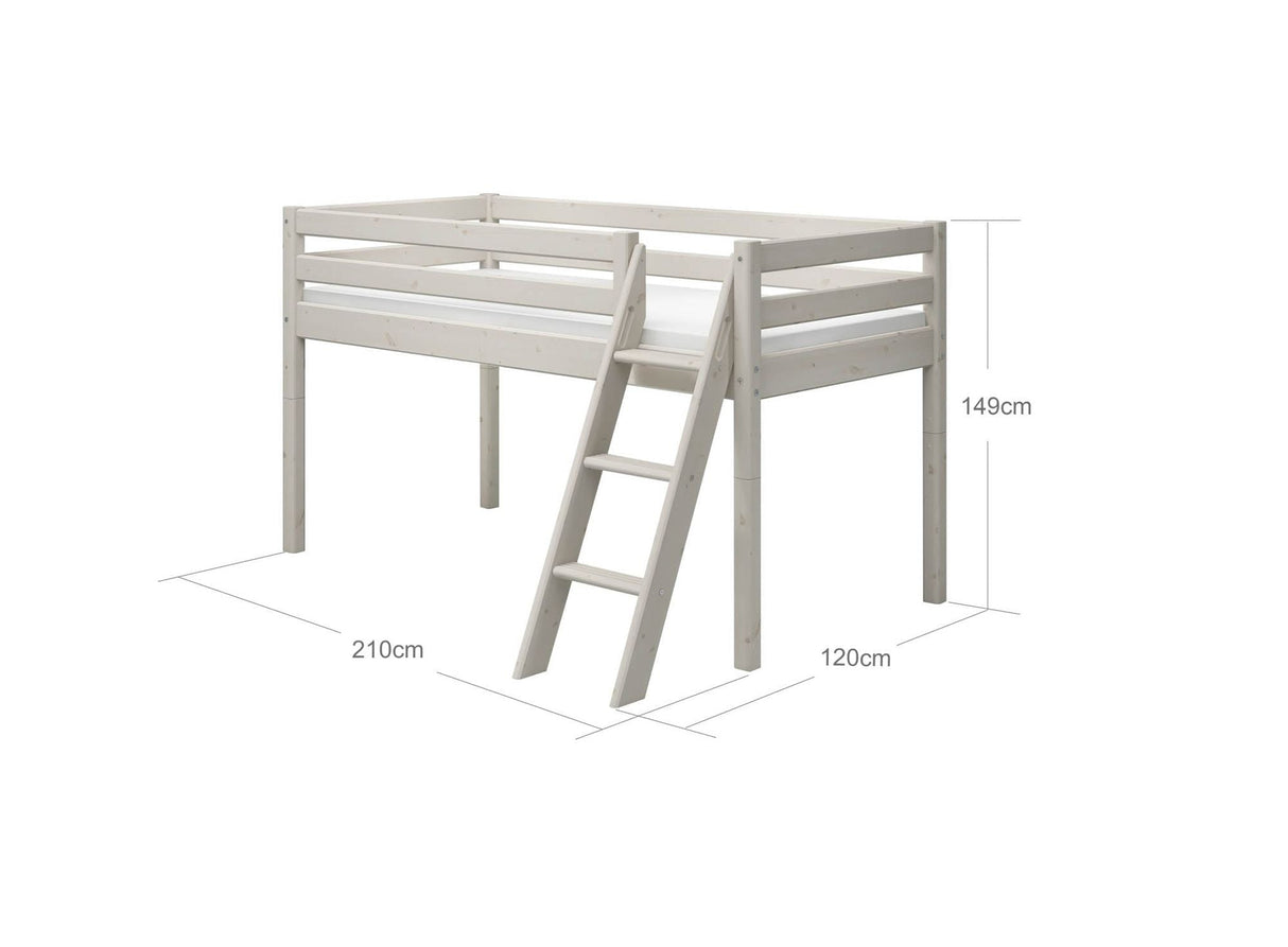 FLEXA Classic Mid Sleeper Bed with slanting ladder, Solid Pine/Birch Plywood, 90x200 cm