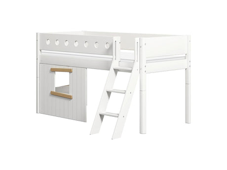 FLEXA Mid Sleeper Bed, slanted ladder & Treehouse Bed Fronts, oak frame, MDF/Solid Pine, 90x200 cm