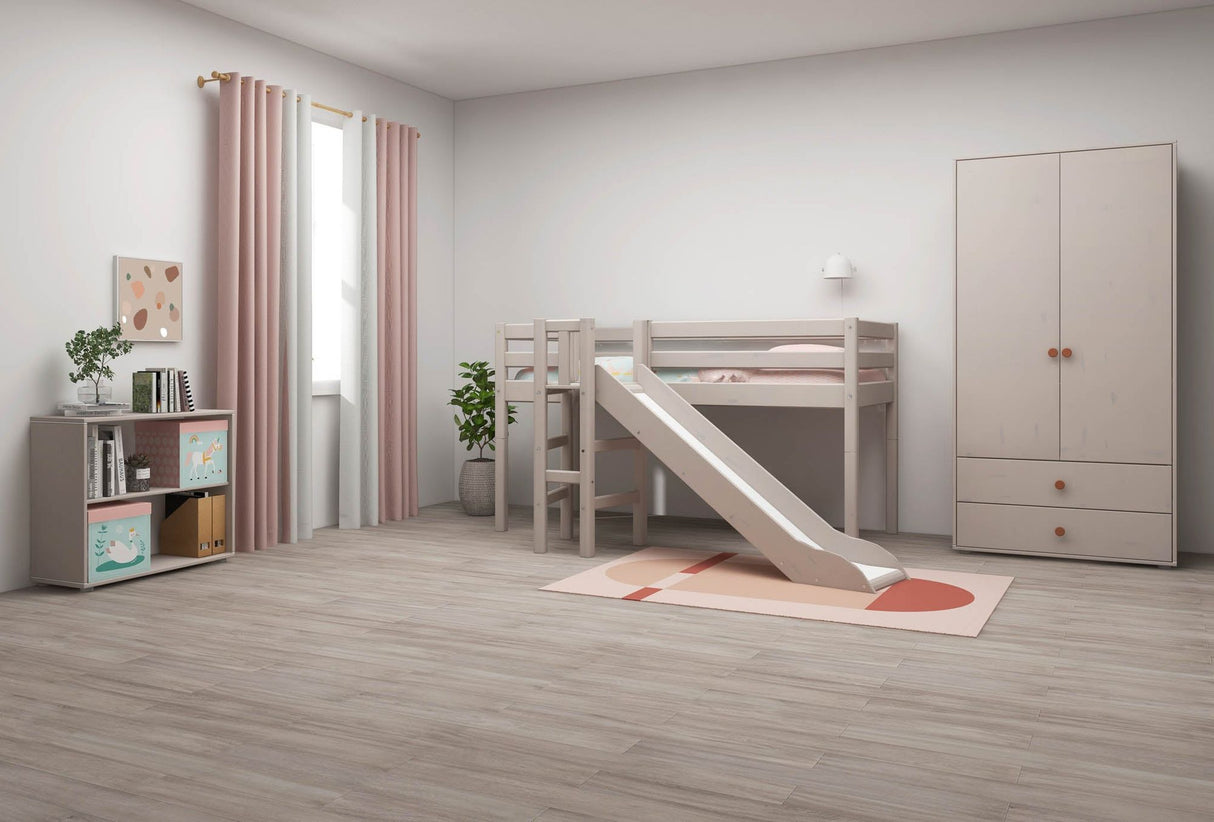 FLEXA Mid Sleeper Bed with platform and slide, Solid Pine/Birch Plywood, 90x200 cm