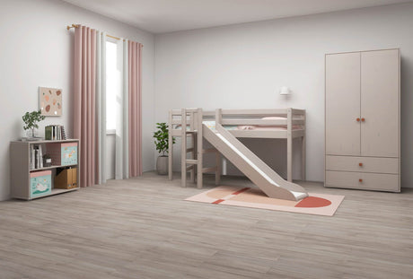 FLEXA Mid Sleeper Bed with platform and slide, Solid Pine/Birch Plywood, 90x200 cm