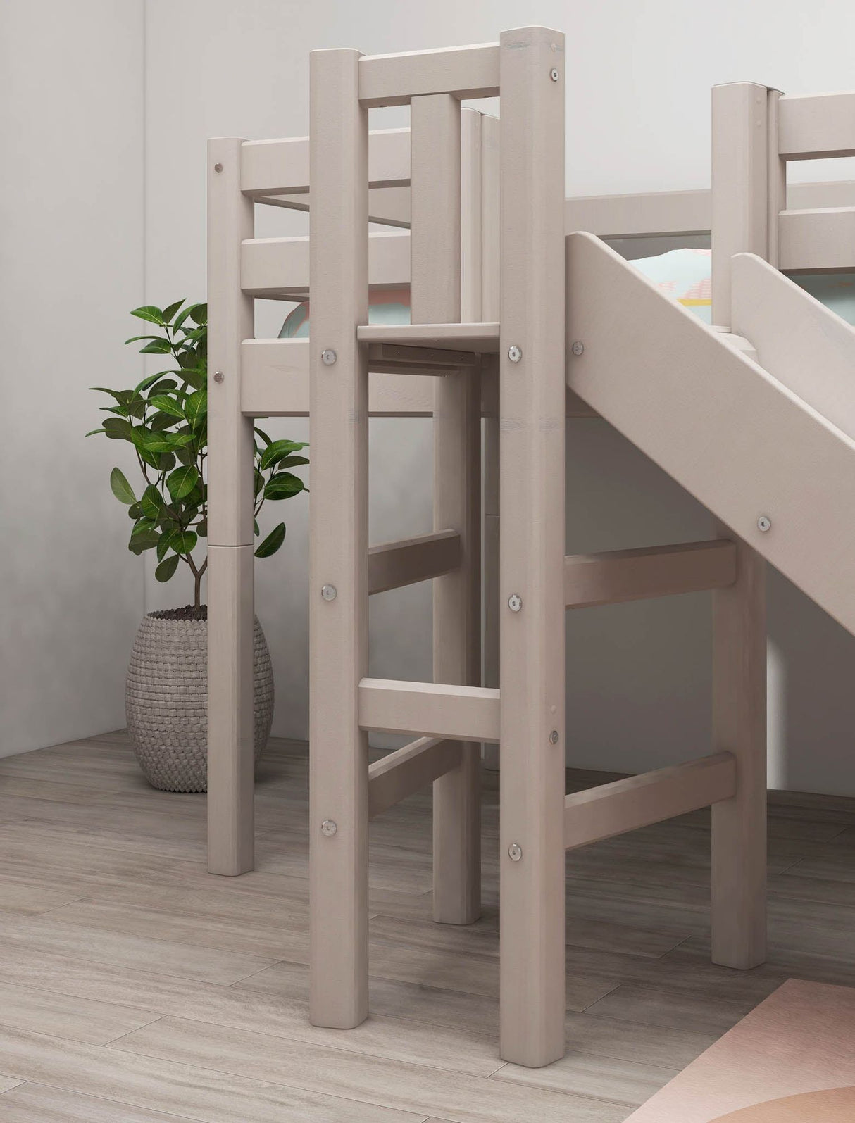 FLEXA Mid Sleeper Bed with platform and slide, Solid Pine/Birch Plywood, 90x200 cm