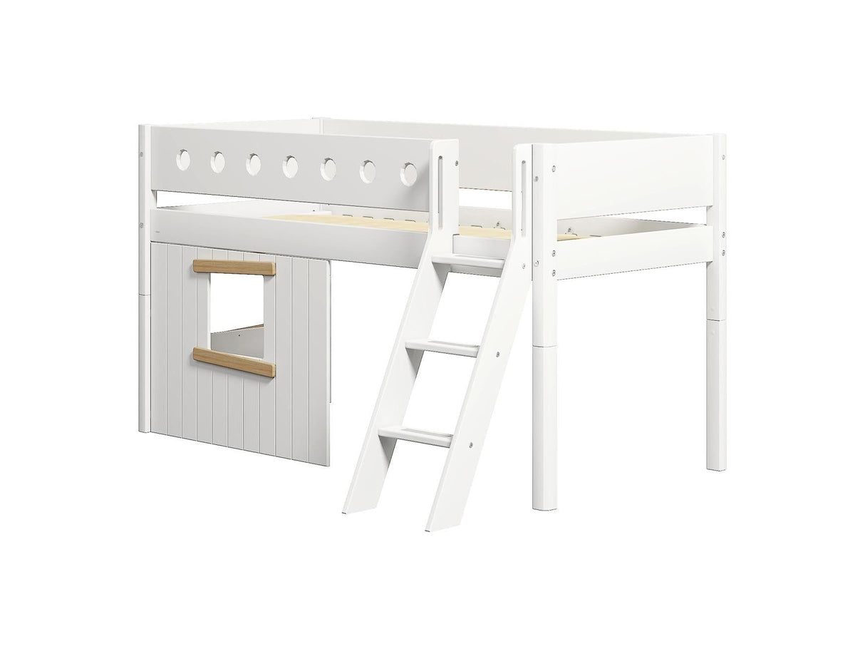 FLEXA Mid Sleeper Bed, slanted ladder & Treehouse Bed Fronts, oak frame, MDF/Solid Pine, 90x200 cm