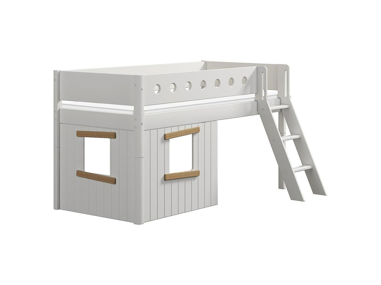 FLEXA Mid Sleeper Bed, slanted ladder & Treehouse Bed Fronts, oak frame, MDF/Solid Pine, 90x200 cm