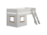 FLEXA Mid Sleeper Bed, slanted ladder & Treehouse Bed Fronts, oak frame, MDF/Solid Pine, 90x200 cm