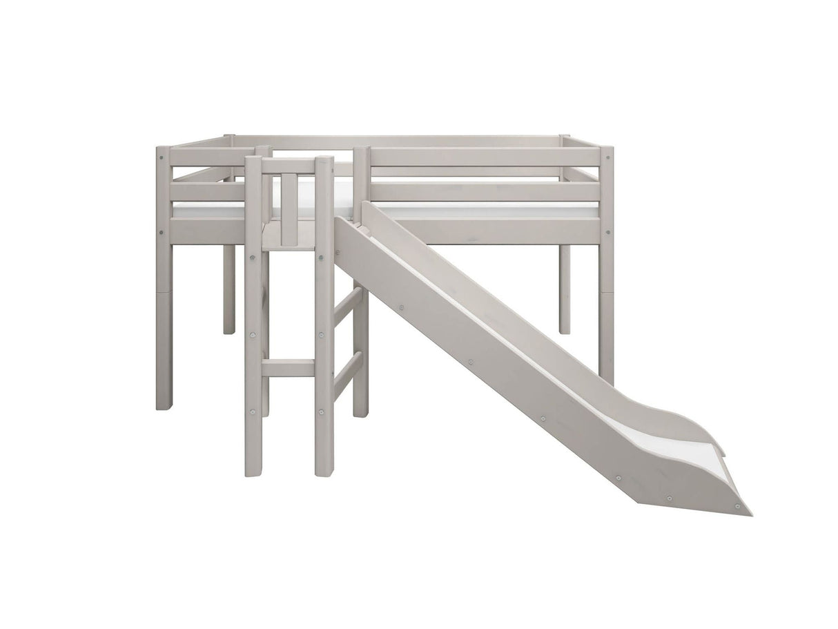 FLEXA Mid Sleeper Bed with platform and slide, Solid Pine/Birch Plywood, 90x200 cm