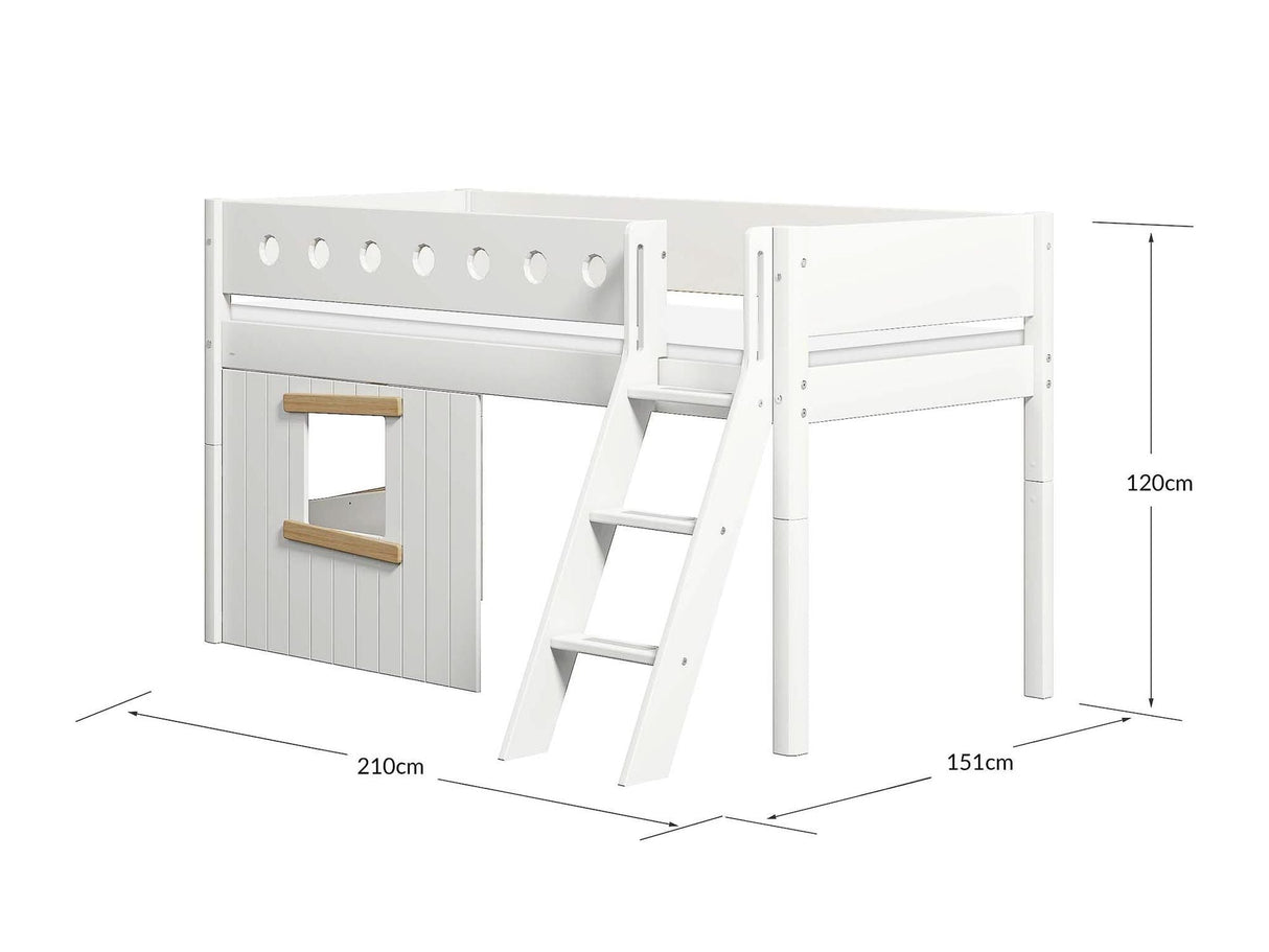 FLEXA Mid Sleeper Bed, slanted ladder & Treehouse Bed Fronts, oak frame, MDF/Solid Pine, 90x200 cm