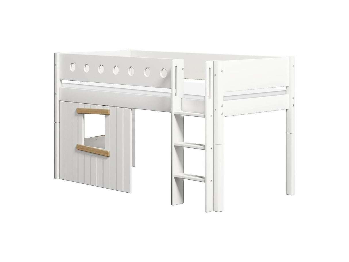 FLEXA Mid Sleeper Bed, straight ladder & Treehouse Bed Fronts, oak frame, MDF/Solid Pine, 90x200 cm