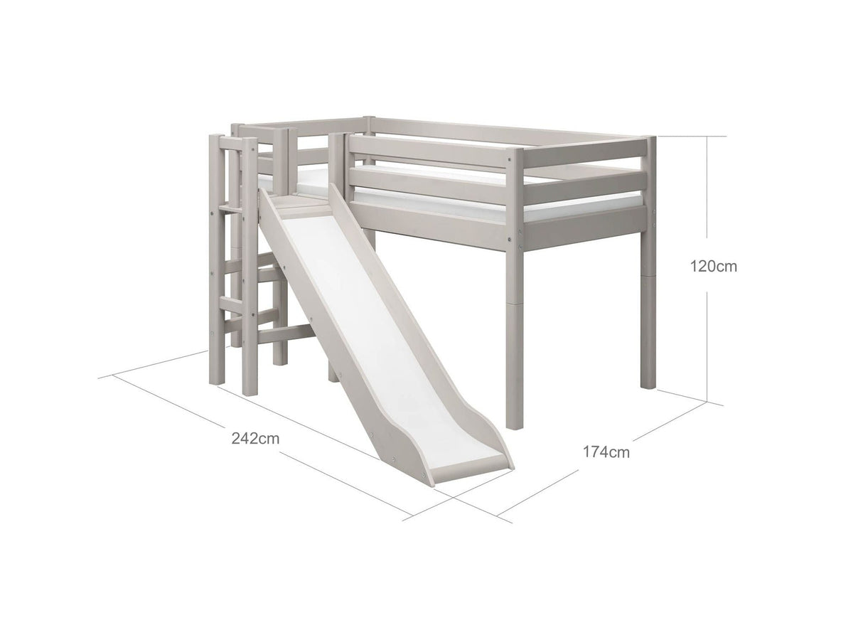 FLEXA Mid Sleeper Bed with platform and slide, Solid Pine/Birch Plywood, 90x200 cm