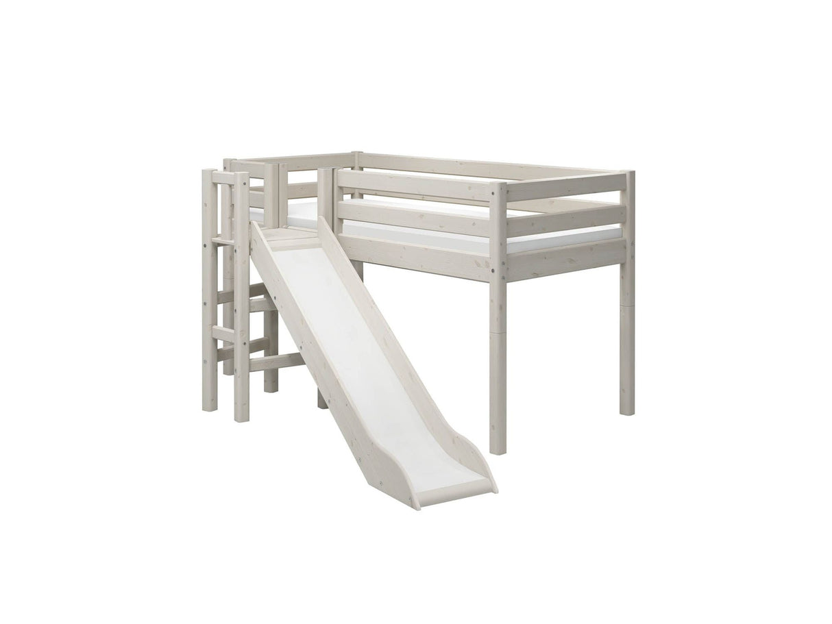 FLEXA Mid Sleeper Bed with platform and slide, Solid Pine/Birch Plywood, 90x200 cm