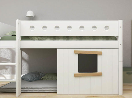 FLEXA Mid Sleeper Bed, straight ladder & Treehouse Bed Fronts, oak frame, MDF/Solid Pine, 90x200 cm