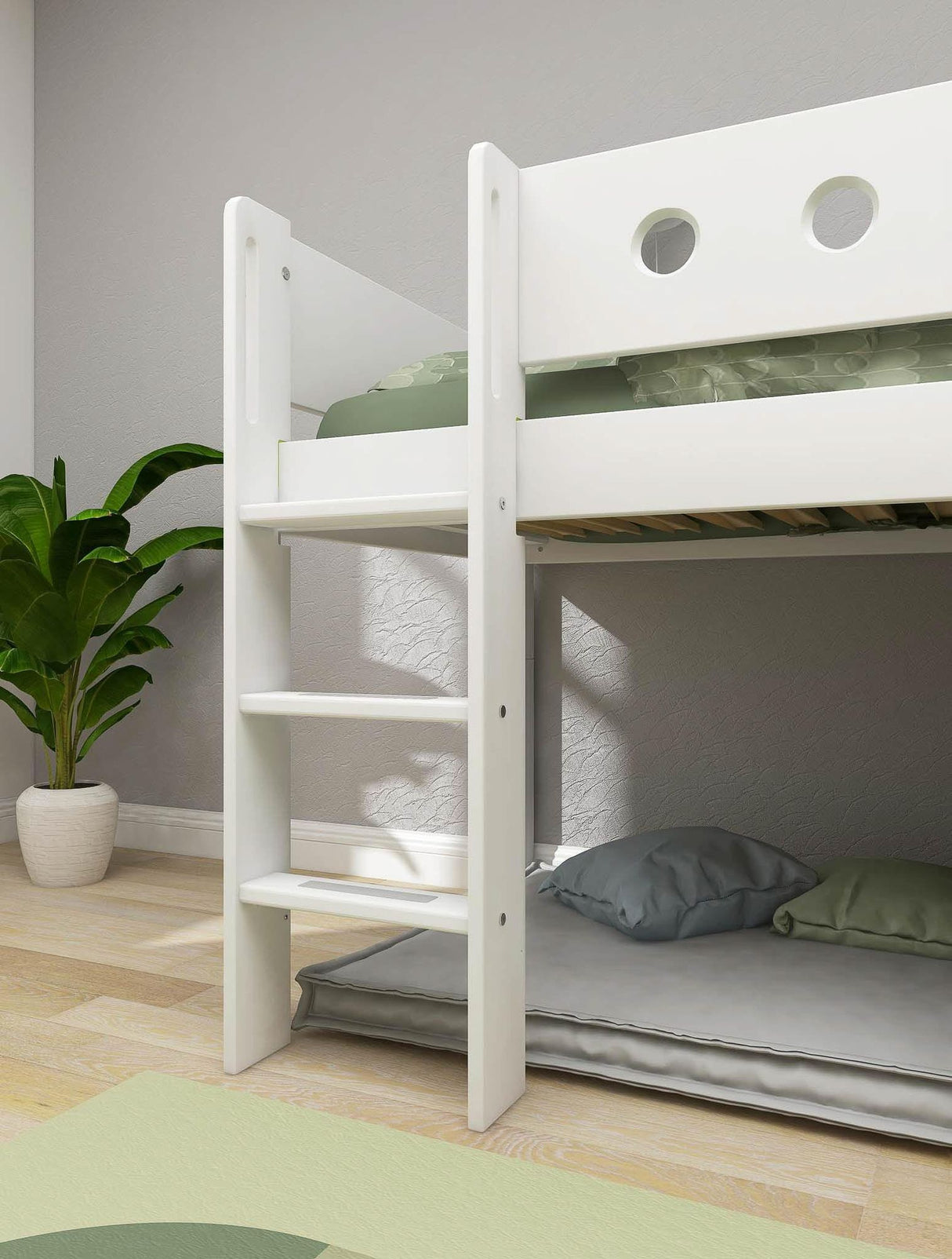 FLEXA Mid Sleeper Bed, straight ladder & Treehouse Bed Fronts, oak frame, MDF/Solid Pine, 90x200 cm