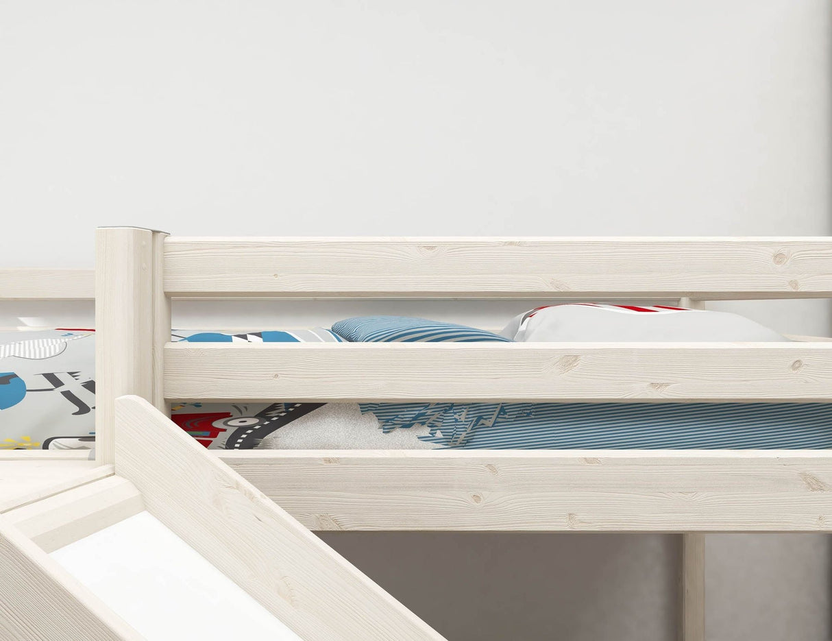 FLEXA Mid Sleeper Bed with platform and slide, Solid Pine/Birch Plywood, 90x200 cm