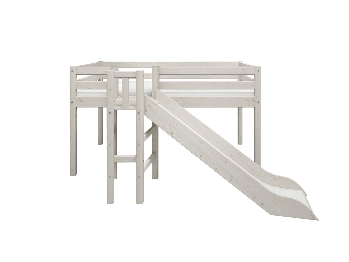 FLEXA Mid Sleeper Bed with platform and slide, Solid Pine/Birch Plywood, 90x200 cm