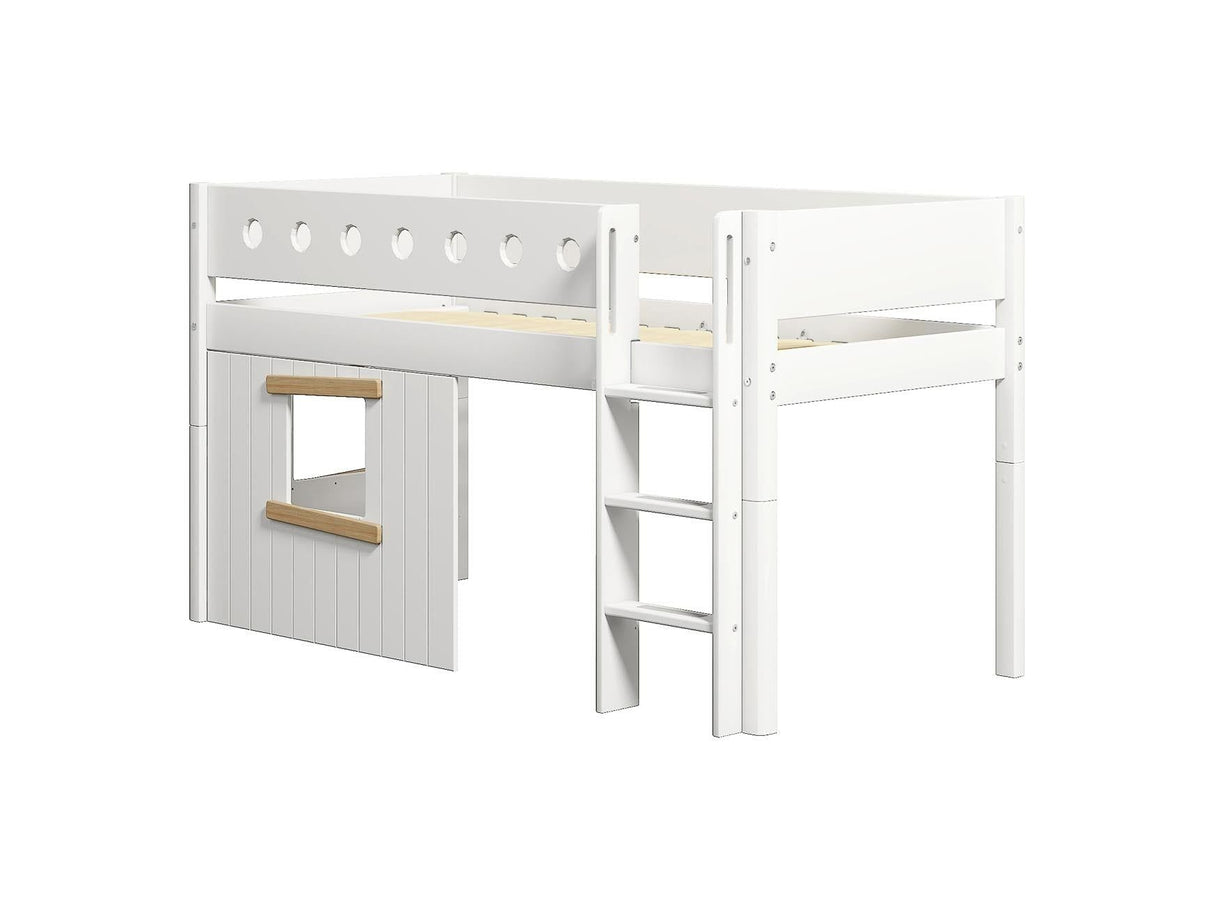 FLEXA Mid Sleeper Bed, straight ladder & Treehouse Bed Fronts, oak frame, MDF/Solid Pine, 90x200 cm
