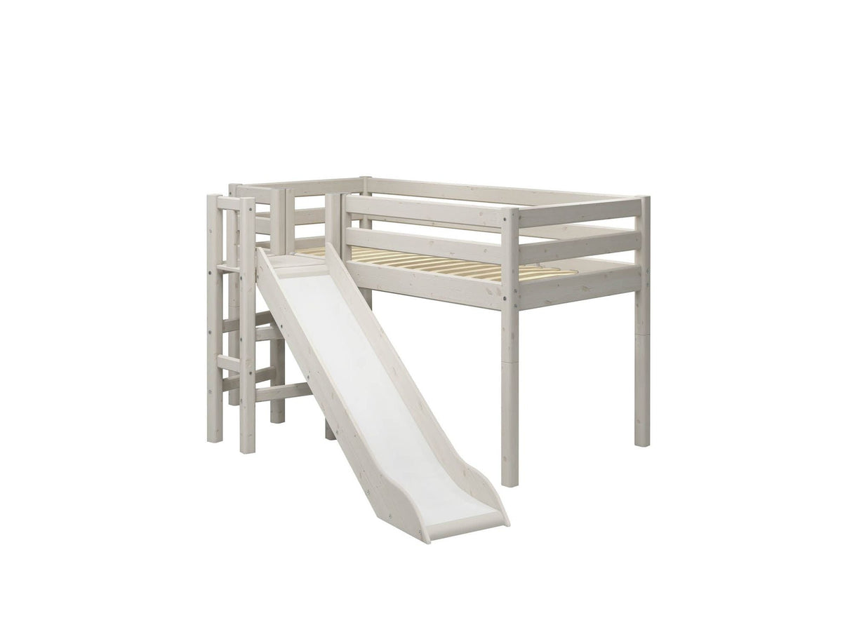 FLEXA Mid Sleeper Bed with platform and slide, Solid Pine/Birch Plywood, 90x200 cm