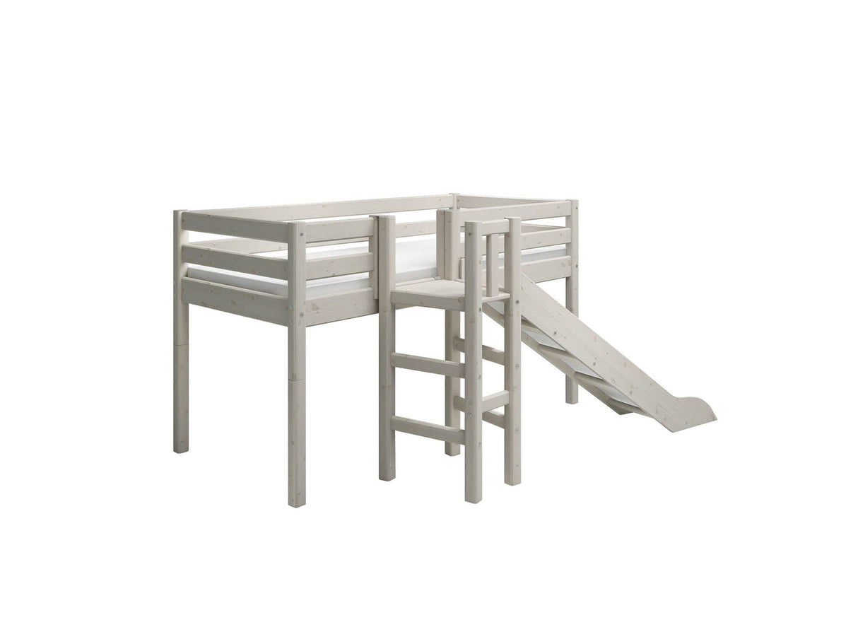 FLEXA Mid Sleeper Bed with platform and slide, Solid Pine/Birch Plywood, 90x200 cm