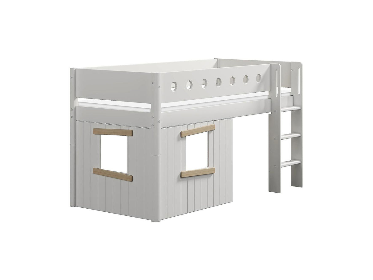 FLEXA Mid Sleeper Bed, straight ladder & Treehouse Bed Fronts, oak frame, MDF/Solid Pine, 90x200 cm