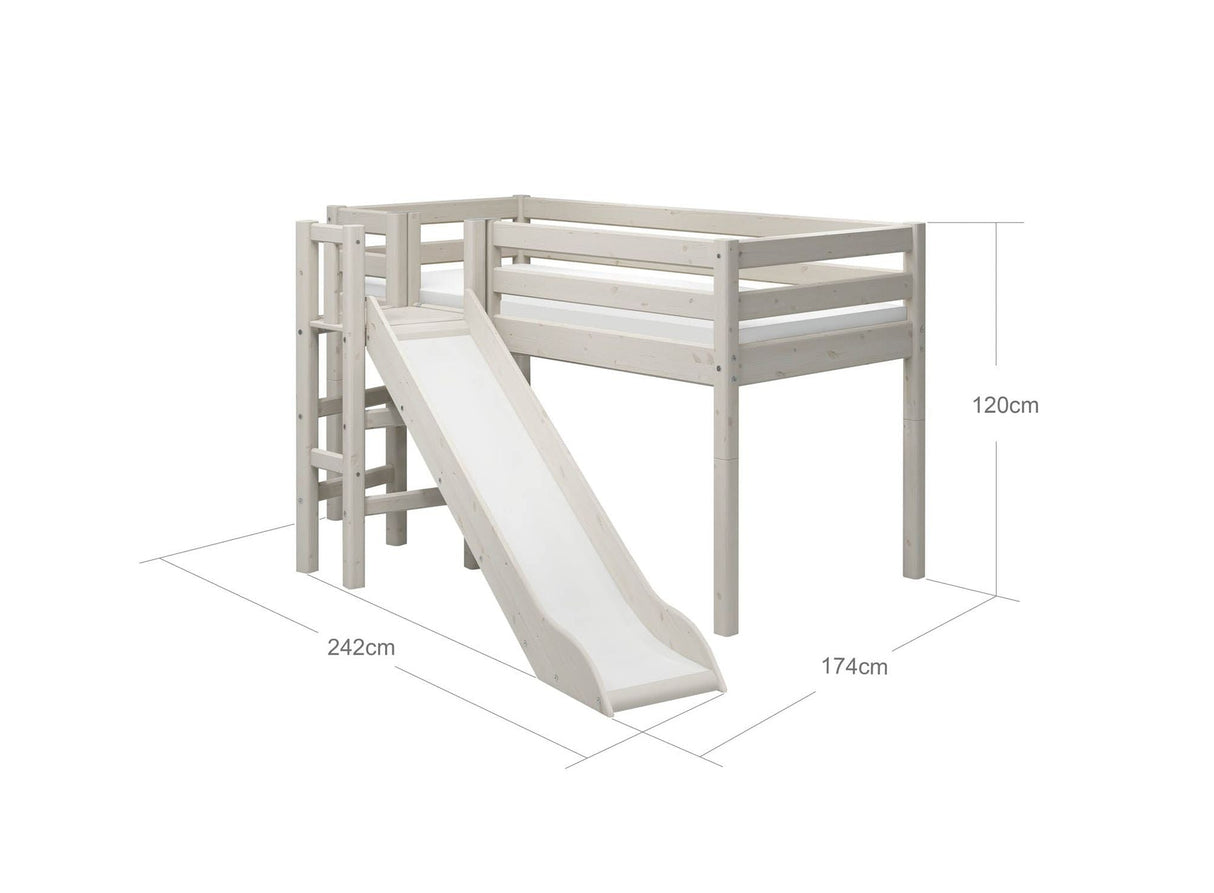 FLEXA Mid Sleeper Bed with platform and slide, Solid Pine/Birch Plywood, 90x200 cm