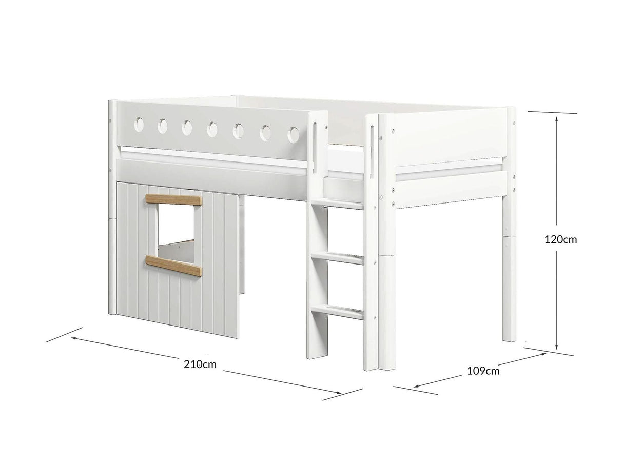 FLEXA Mid Sleeper Bed, straight ladder & Treehouse Bed Fronts, oak frame, MDF/Solid Pine, 90x200 cm