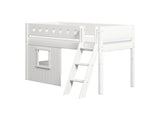 FLEXA Mid Sleeper Bed, slanted ladder & Treehouse Bed Fronts, white frame, MDF/Solid Pine, 90x200 cm
