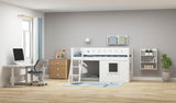 FLEXA Mid Sleeper Bed, slanted ladder & Treehouse Bed Fronts, white frame, MDF/Solid Pine, 90x200 cm