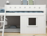 FLEXA Mid Sleeper Bed, slanted ladder & Treehouse Bed Fronts, white frame, MDF/Solid Pine, 90x200 cm