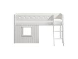 FLEXA Mid Sleeper Bed, slanted ladder & Treehouse Bed Fronts, white frame, MDF/Solid Pine, 90x200 cm