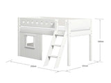 FLEXA Mid Sleeper Bed, slanted ladder & Treehouse Bed Fronts, white frame, MDF/Solid Pine, 90x200 cm