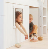 FLEXA Mid Sleeper Bed with straight ladder & Treehouse Bed Fronts, white frame, MDF/Solid Pine, 90x200 cm
