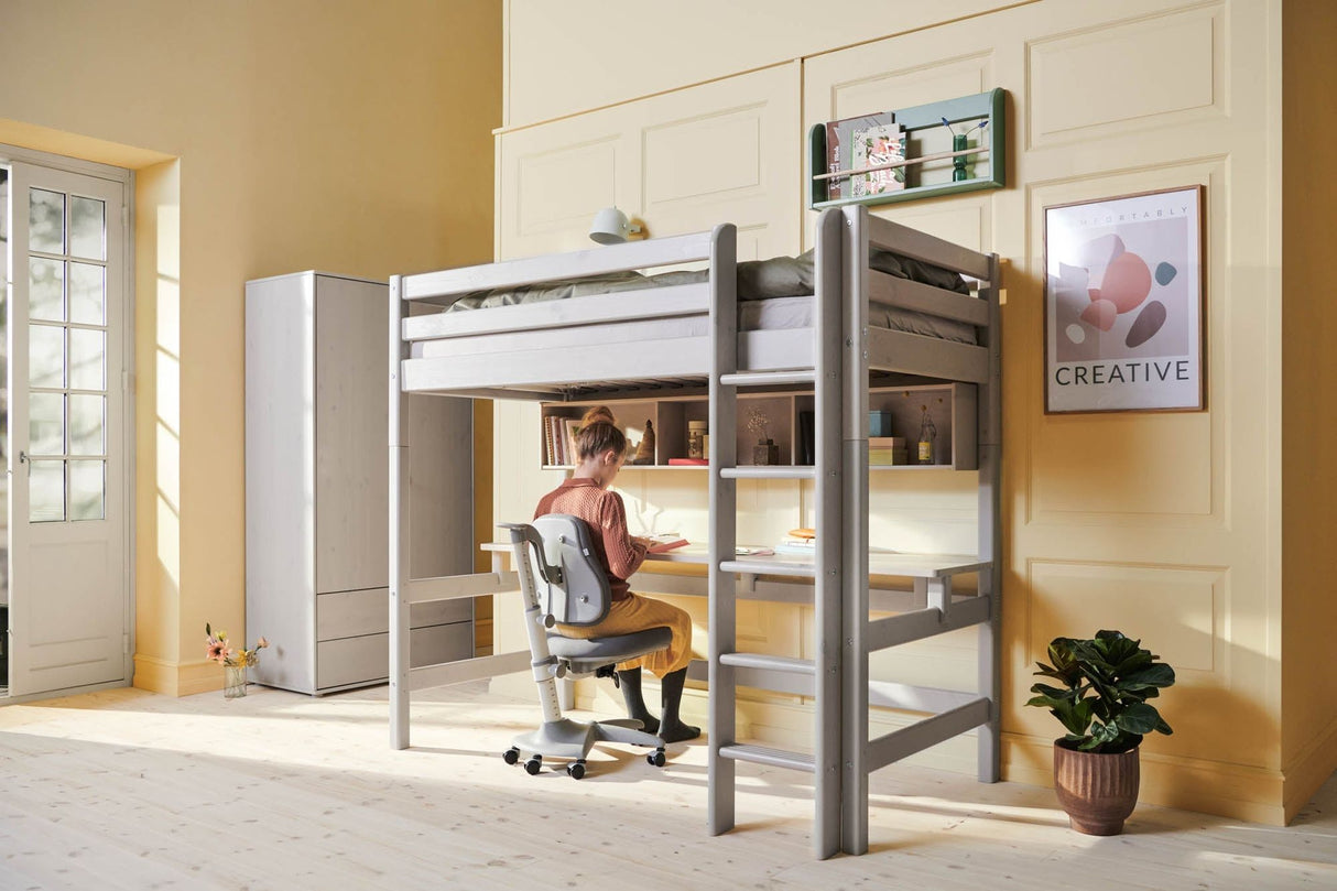 FLEXA High Sleeper Bed with Desk - Straight Ladder 90x200 cm