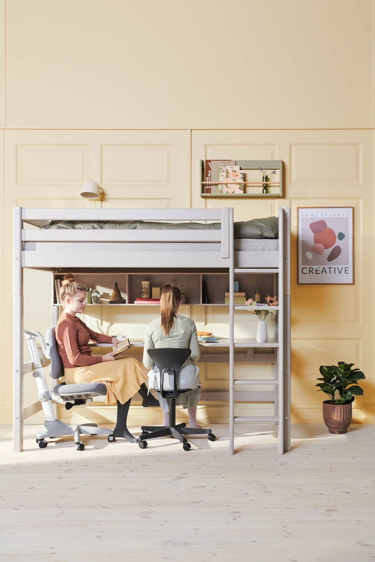 FLEXA High Sleeper Bed with Desk - Straight Ladder 90x200 cm