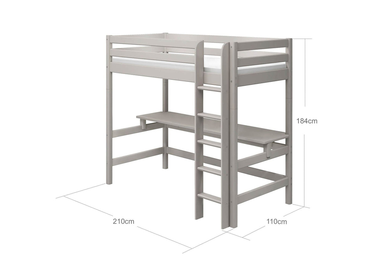 FLEXA High Sleeper Bed with Desk - Straight Ladder 90x200 cm