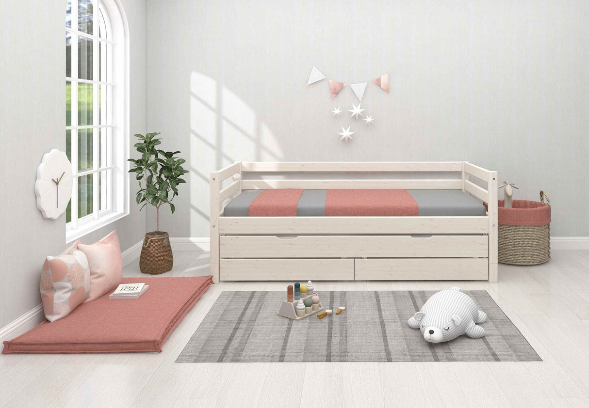 FLEXA Classic Day Bed with trundle pull out Bed, Solid Pine/Birch Plywood, 90x200 cm