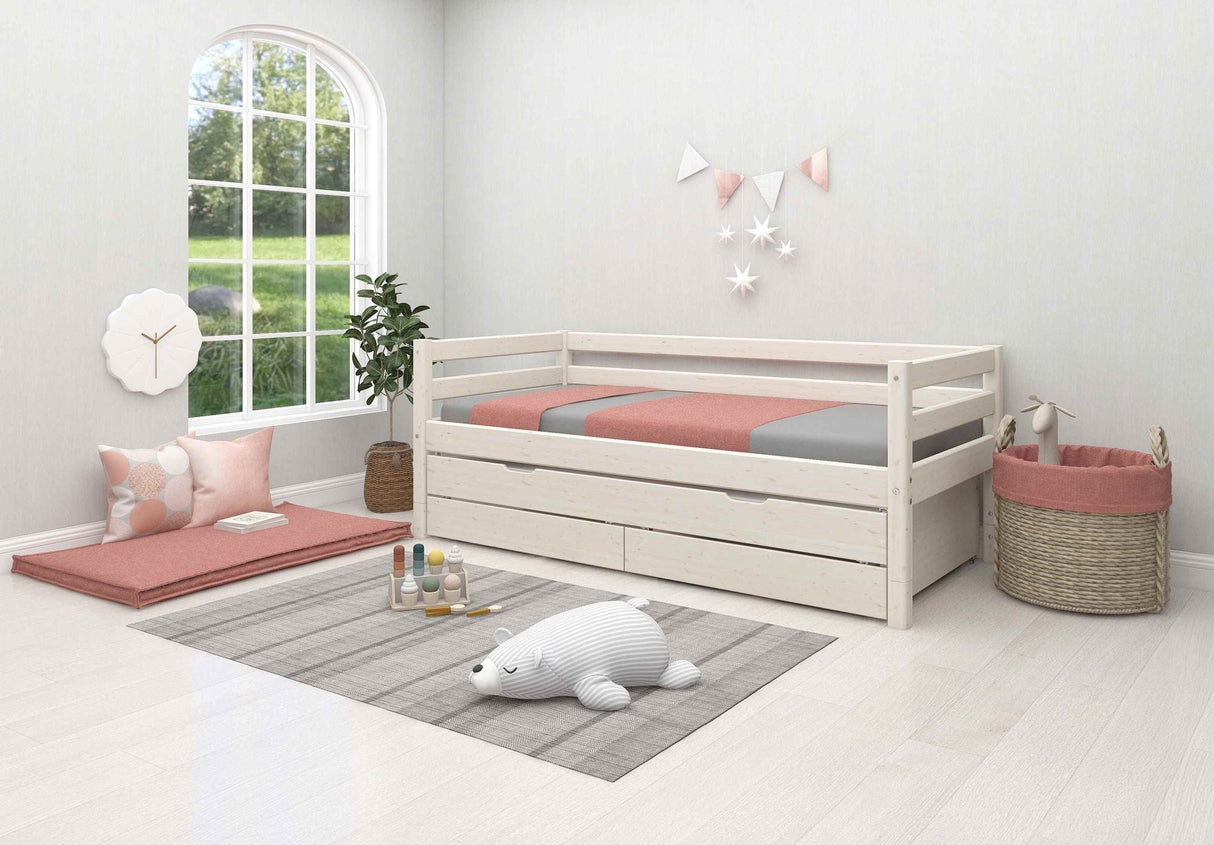 FLEXA Classic Day Bed with trundle pull out Bed, Solid Pine/Birch Plywood, 90x200 cm