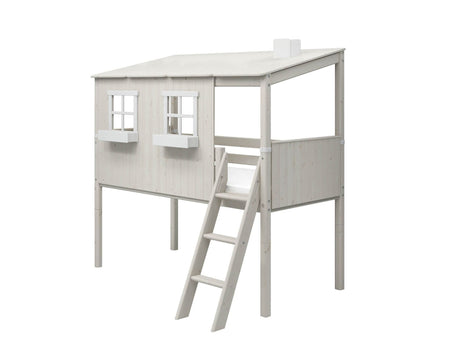 FLEXA Mid Sleeper Playhouse Bed, Solid Pine/Birch Plywood, 90x200 cm