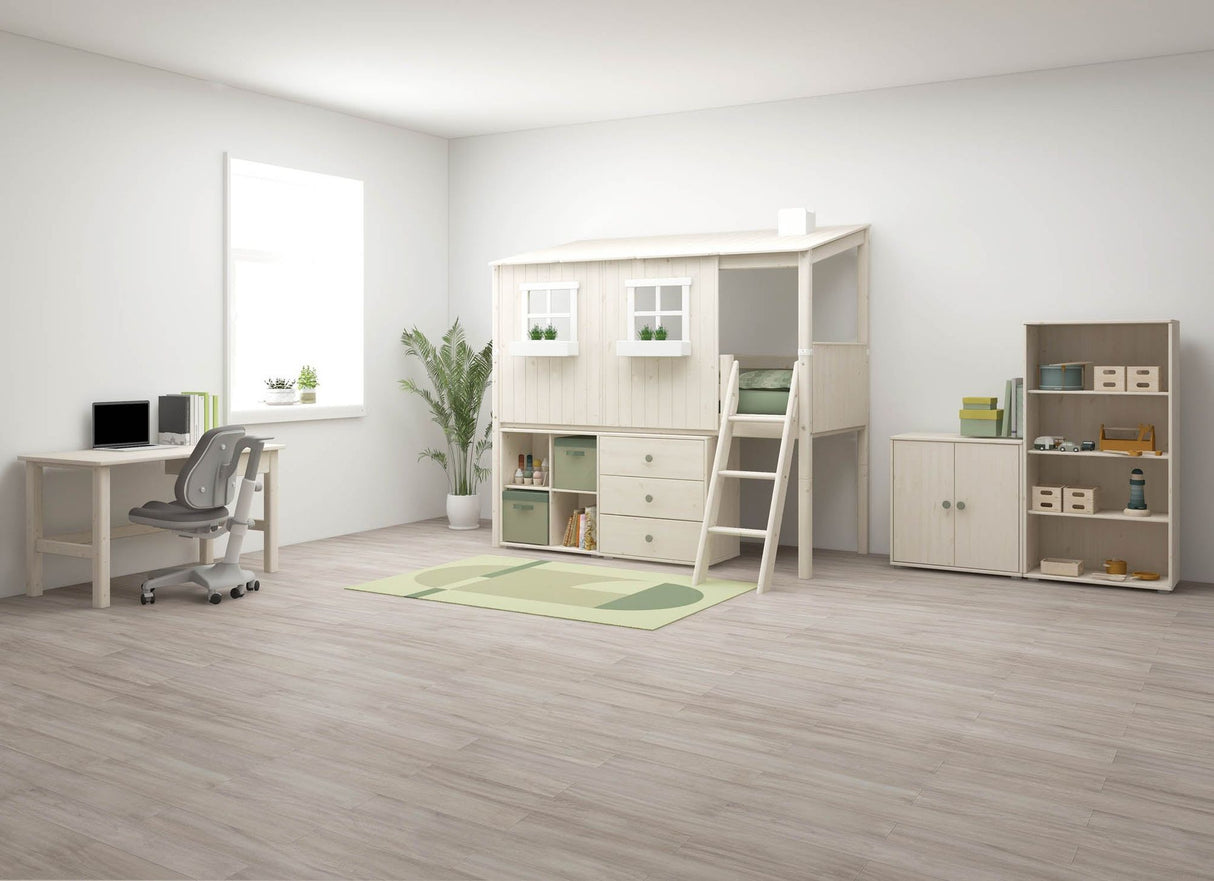 FLEXA Mid Sleeper Playhouse Bed, Solid Pine/Birch Plywood, 90x200 cm