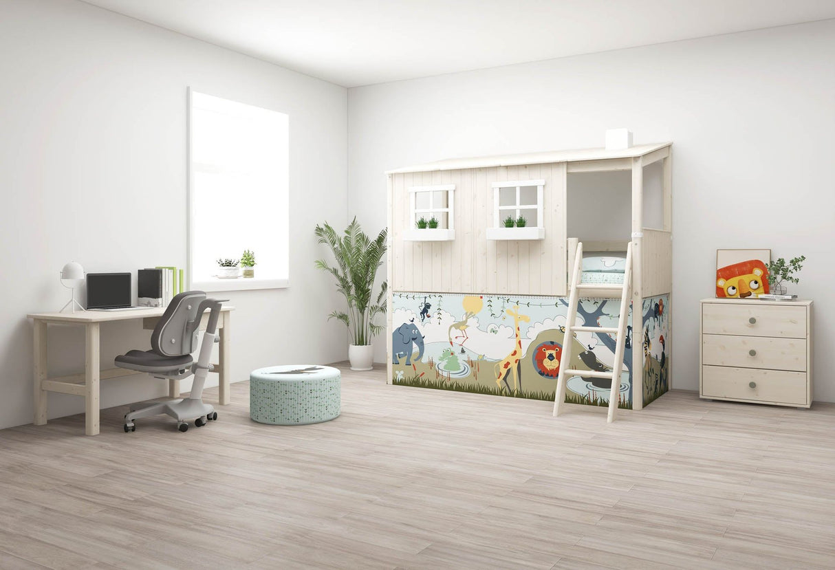 FLEXA Mid Sleeper Playhouse Bed, Solid Pine/Birch Plywood, 90x200 cm