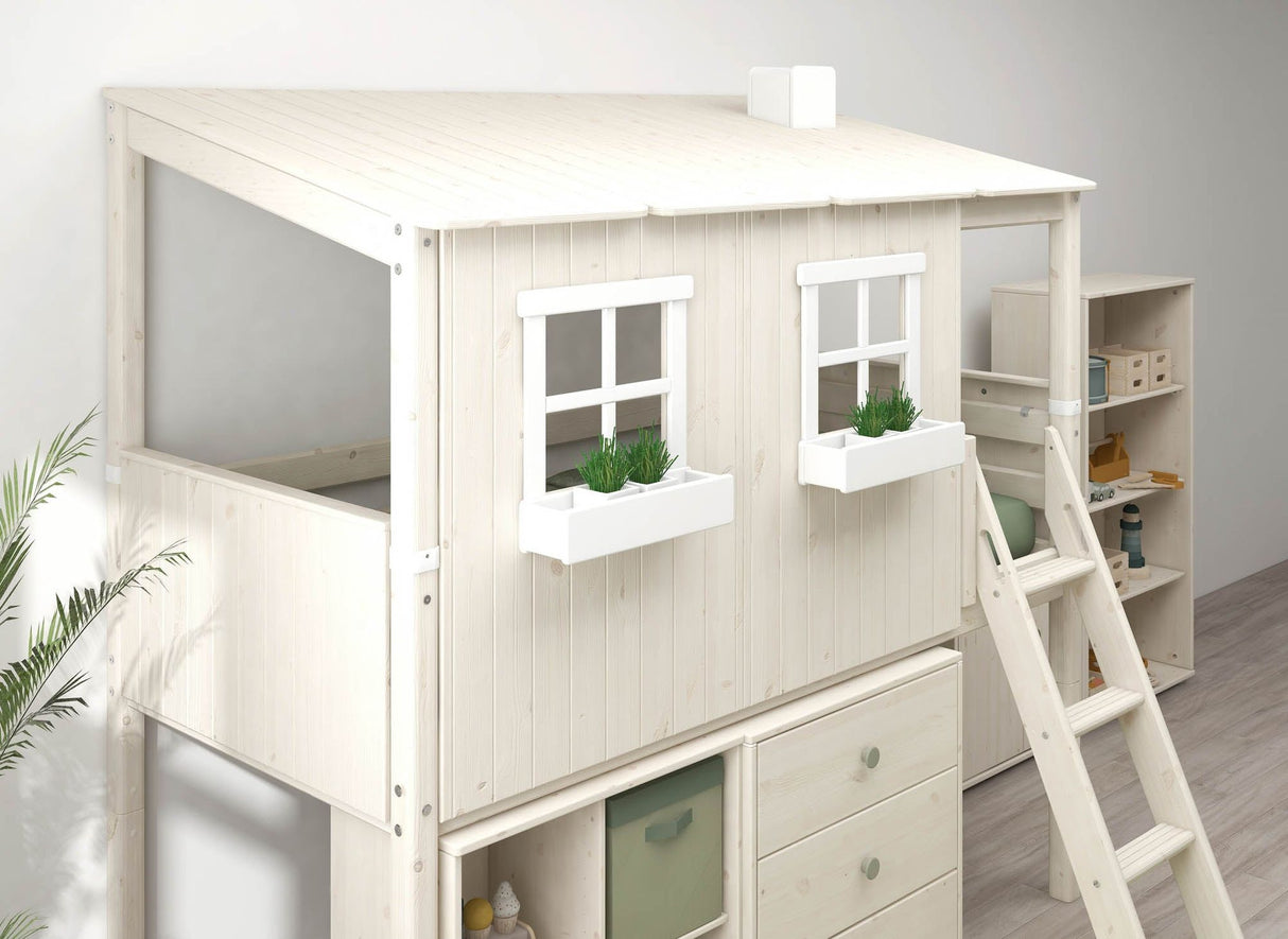 FLEXA Mid Sleeper Playhouse Bed, Solid Pine/Birch Plywood, 90x200 cm