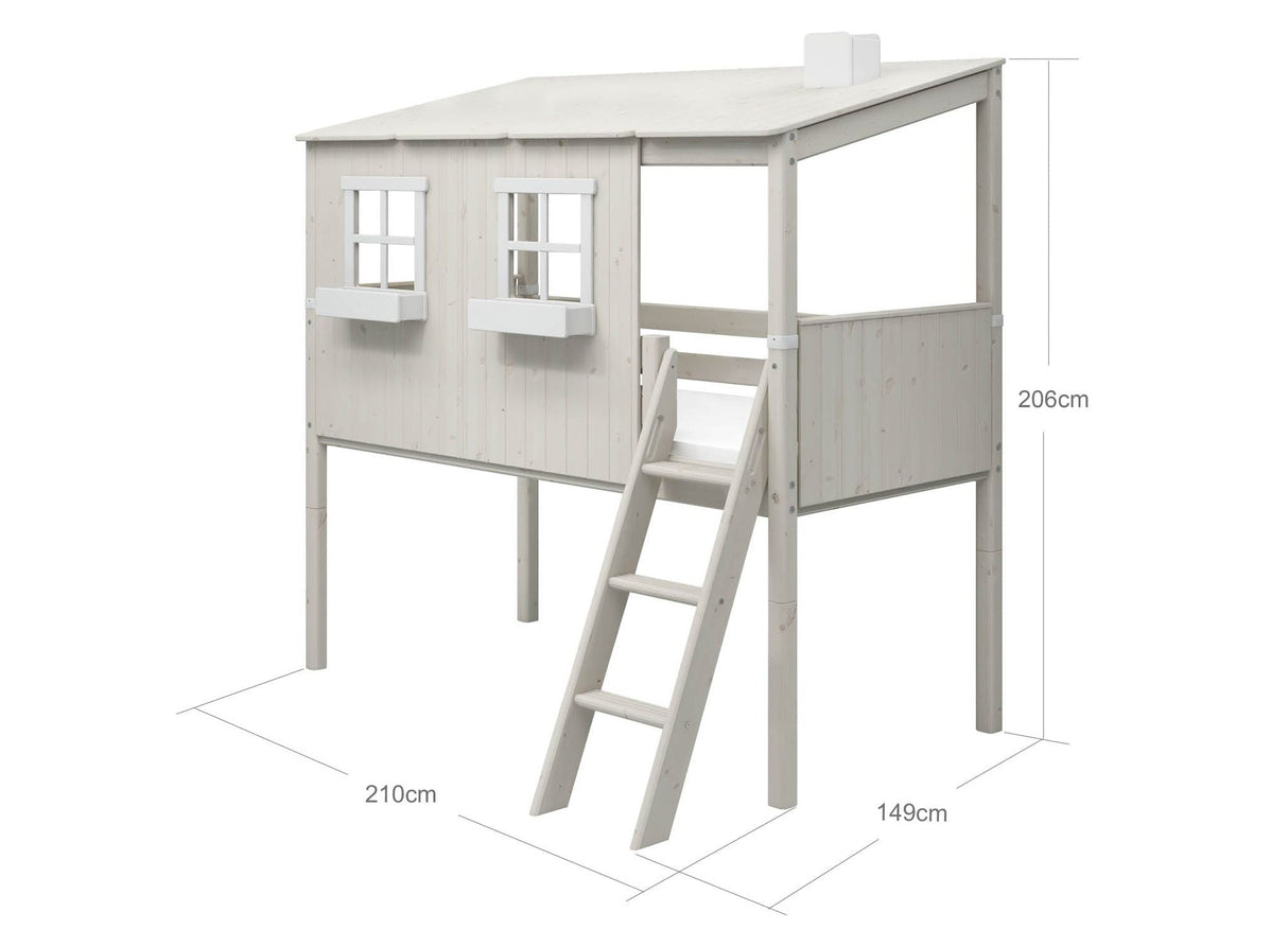 FLEXA Mid Sleeper Playhouse Bed, Solid Pine/Birch Plywood, 90x200 cm