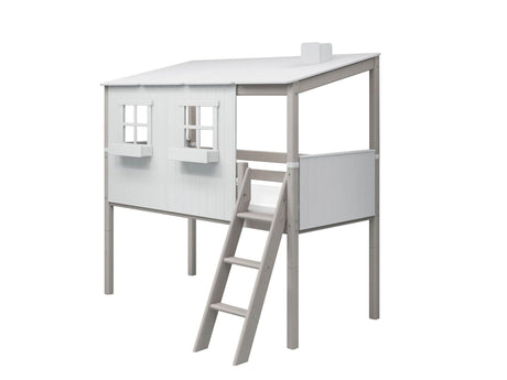 FLEXA Mid Sleeper Playhouse Bed, Solid Pine/Birch Plywood, 90x200 cm